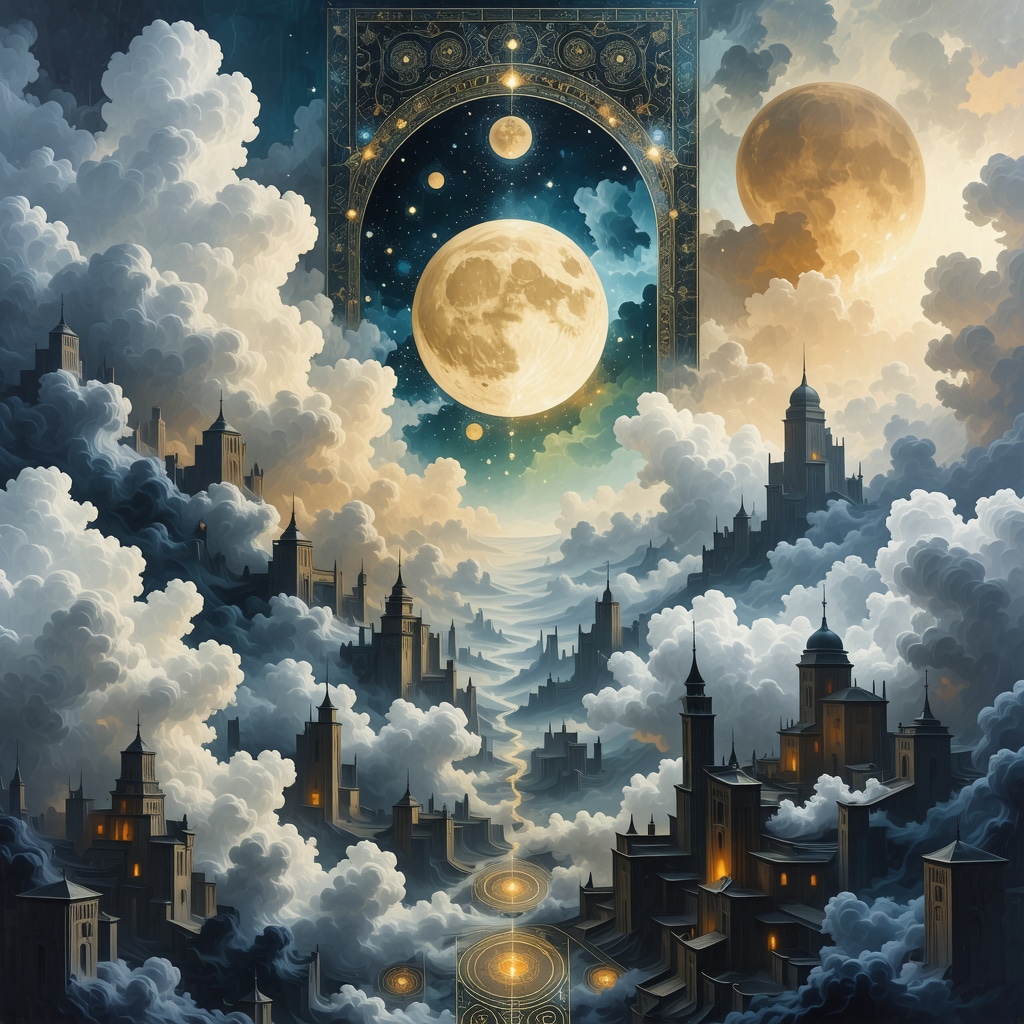 Mystical dreamscape with Islamic geometric patterns and spiritual symbols