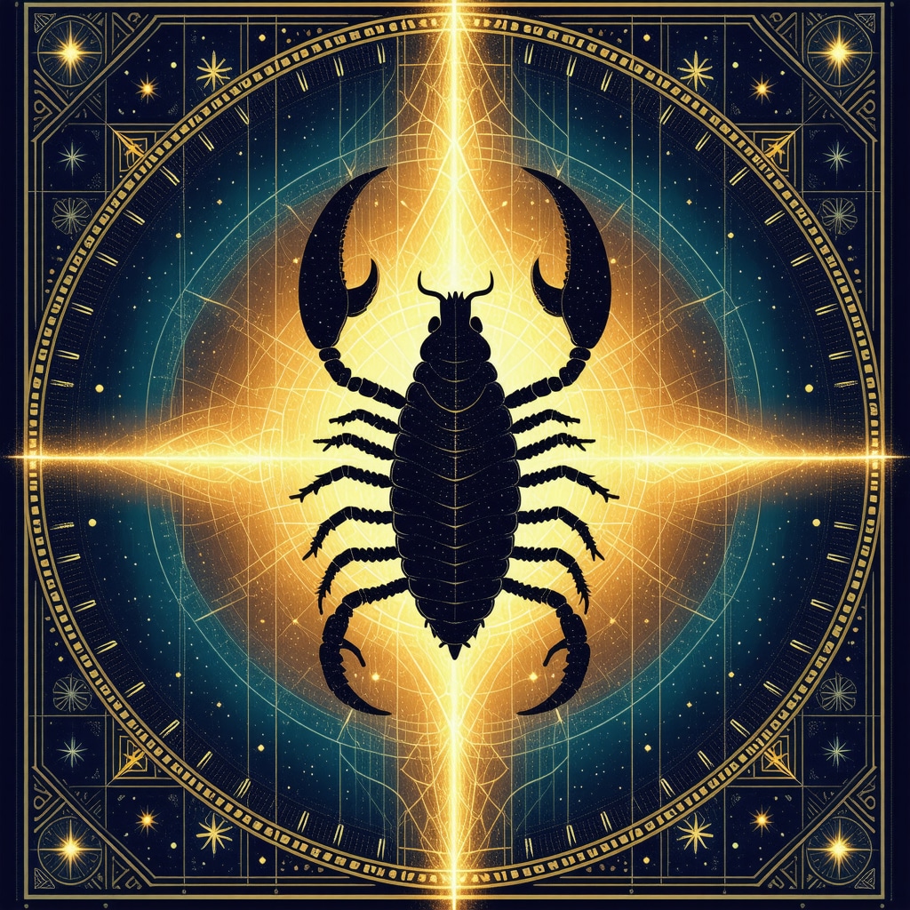 Islamic geometric design featuring a scorpion symbol representing spiritual growth and protection