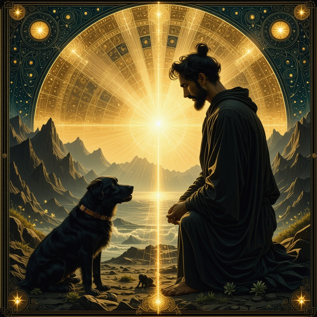 Representación simbólica de la interpretación espiritual y psicológica de sueños con perros en el Islam