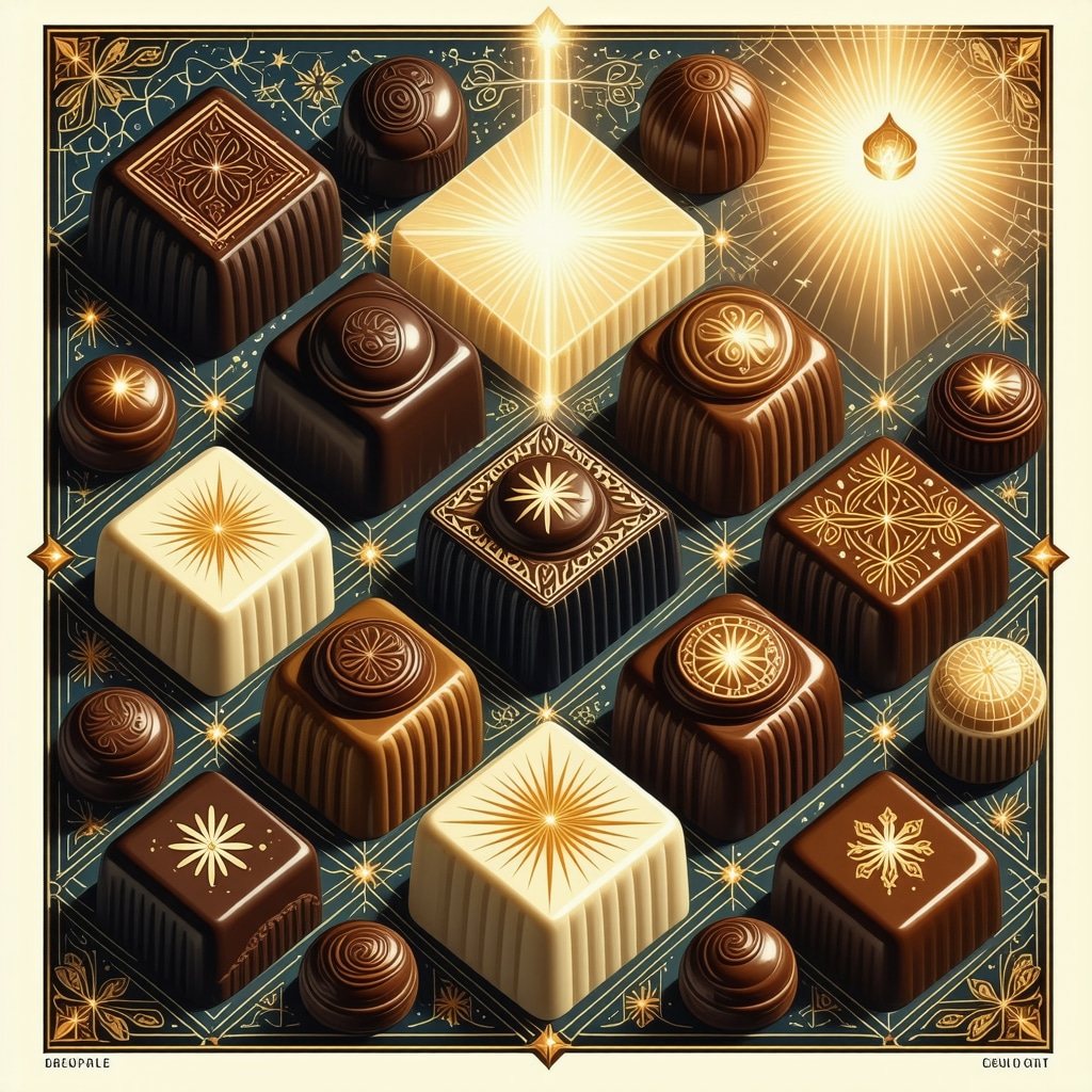 Illustration of chocolates arranged in Islamic geometric pattern symbolizing spiritual dream interpretation