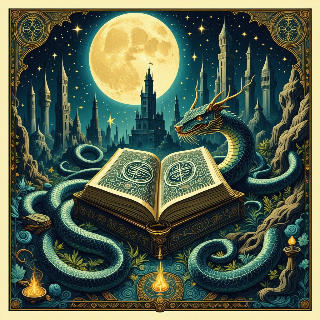 Illustration of Islamic dream symbols with serpents and Quran for spiritual insight