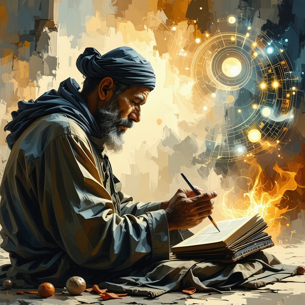 Islamic scholar examining dream symbols in a traditional setting