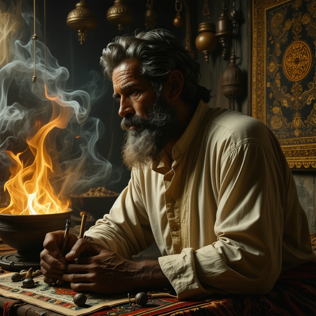 Islamic scholar studying dreams with maternal symbolism, traditional interpretation tools