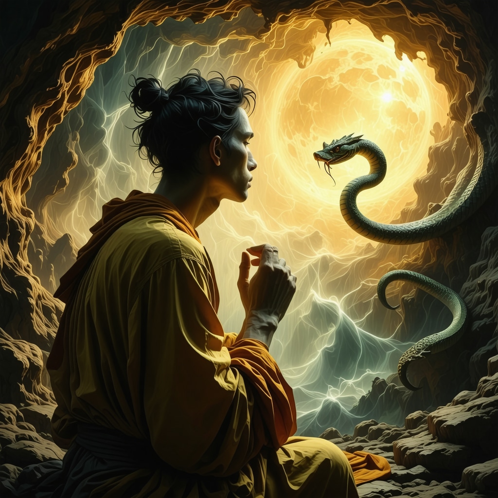 Persona meditando sobre un sueño con serpiente en un contexto islámico