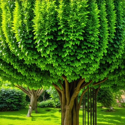 Árbol verde en jardín islámico Árbol frondoso en un jardín islámico, simbolizando crecimiento espiritual y bendiciones