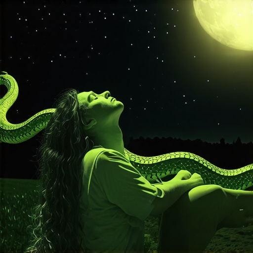 A person sleeping peacefully with a mystical serpent symbol in their dream