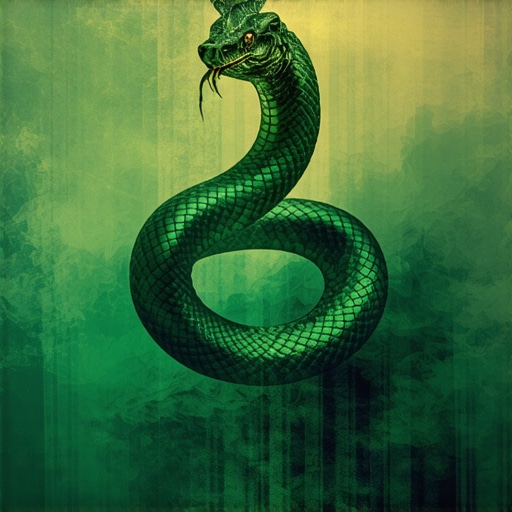 Illustration of a serpent symbolizing spiritual challenges and wisdom in a dream, Islamic art style.