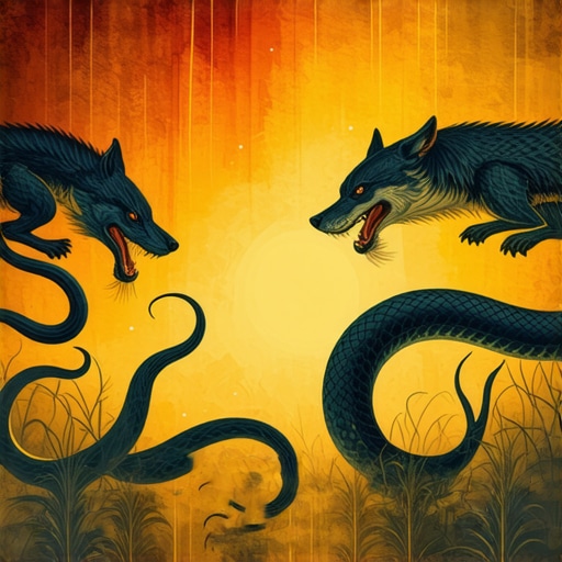 Interpretación de sueños con animales peligrosos en el Islam Illustration of snakes and wolves symbolizing dangerous dreams in Islam