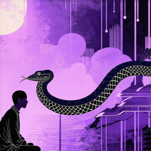 Interpretation of Snake Dreams in Islam A person reflecting on a snake dream with spiritual symbols