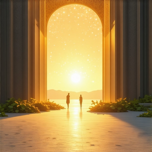 A luminous arch in a spiritual landscape representing divine guidance in Islamic dream interpretation.