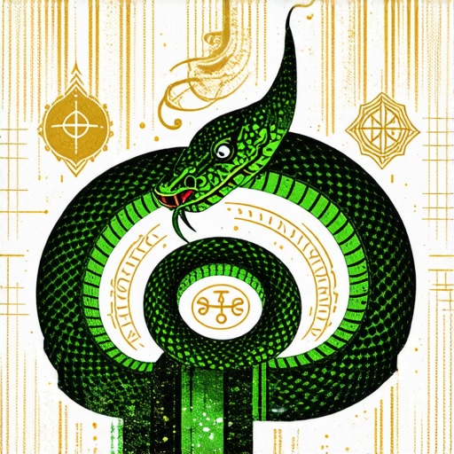 Illustration of a snake with spiritual symbols in Islamic art style