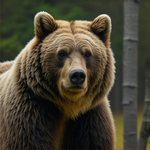 Majestic Bear in Forest - Islamic Dream Symbolism A majestic bear standing in a tranquil forest, representing strength and spiritual challenge in Islam.