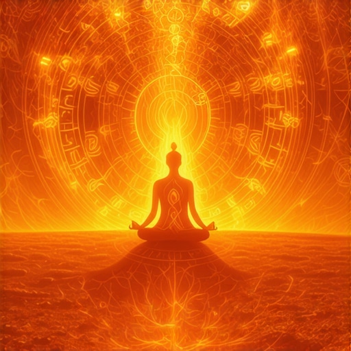 Person meditating with Islamic dream symbols around, spiritual interpretation scene