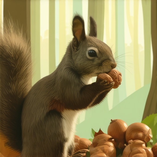 A vigilant squirrel gathering nuts in a forest, representing alertness and preparedness in dreams.