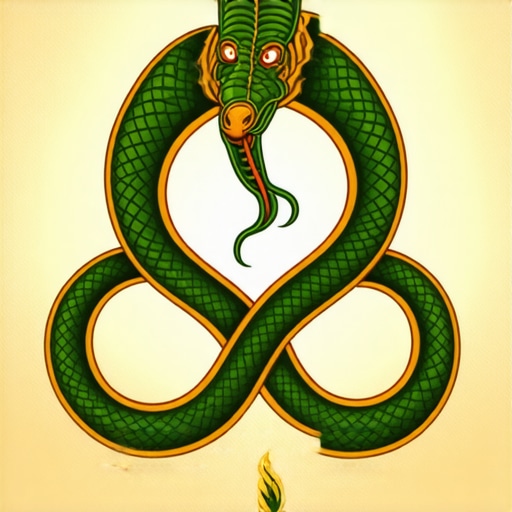 A symbolic illustration of a serpent intertwined with spiritual symbols in Islam, representing challenges and growth.