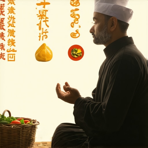Muslim person meditating on dreams about food, symbolizing spiritual insight.