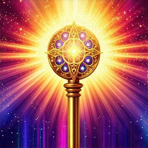 Divine Light of the Spiritual Key A glowing mystical key symbolizing divine knowledge in Islam
