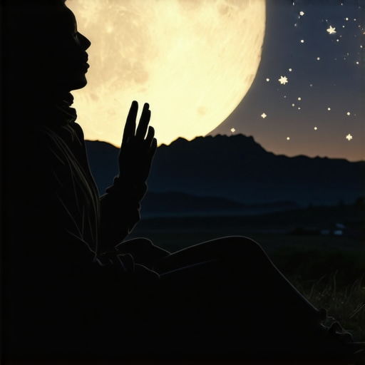 Dreaming of Mother in a Divine Night Scene A serene night scene depicting a woman dreaming of her mother, symbolizing spiritual connection in Islam.