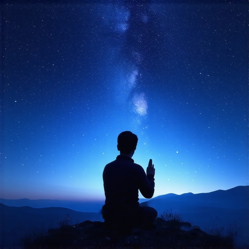 Dreaming of Night Prayer A person praying at night under a starry sky, symbolizing spiritual connection and tranquility.