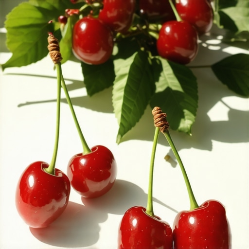 Dreaming of Vibrant Red Cherries as Spiritual Symbols A surreal illustration of vivid red cherries symbolizing divine blessings and spiritual awakening.