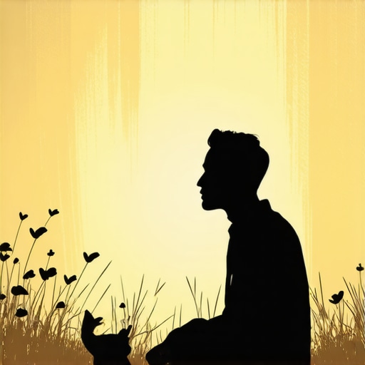 Illustration of a person dreaming about a cat with spiritual symbols