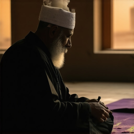 Estudio espiritual sobre sueños islámicos Un erudito islámico en un estudio analizando sueños con símbolos de Sejtana y elementos espirituales en un ambiente tranquilo.