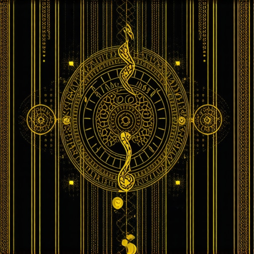 Ilustración de una serpiente en un sueño islámico con elementos espirituales y simbólicos.