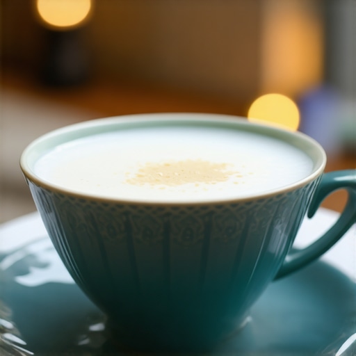 Night scene with symbolic milk in Islamic art Islamic night scene featuring a glowing cup of milk symbolizing spiritual purity