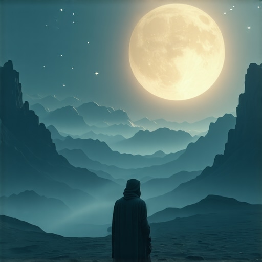 Person contemplating dreams in a peaceful Islamic landscape