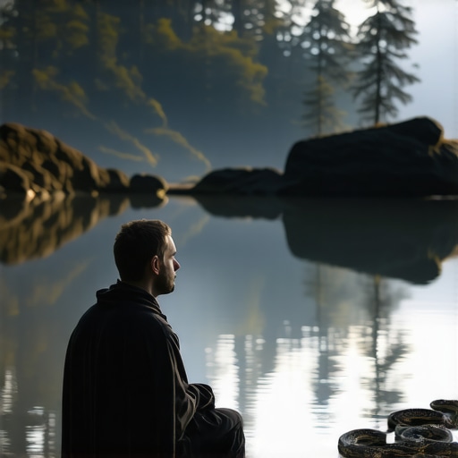 Reflexión espiritual sobre sueños con serpientes Persona meditando sobre sueños con serpientes en un ambiente espiritual