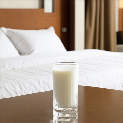 Serene Islamic bedroom with milk Peaceful Islamic bedroom with a glass of milk on a table