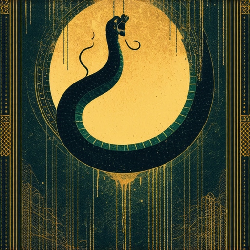 Simbolismo Islámico de una Serpiente en el Sueño Ilustración artística de una serpiente en un sueño con elementos espirituales islámicos