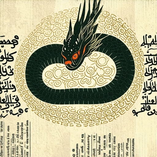 Ilustración de una serpiente con motivos islámicos representando crecimiento espiritual y desafíos.