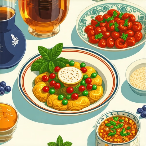 Artwork depicting symbolic food motifs in Islamic dream interpretation