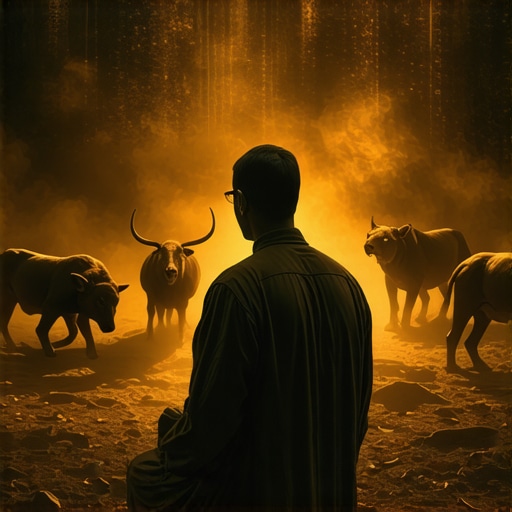 Person praying with dangerous animals symbolizing spiritual reflection in Islam