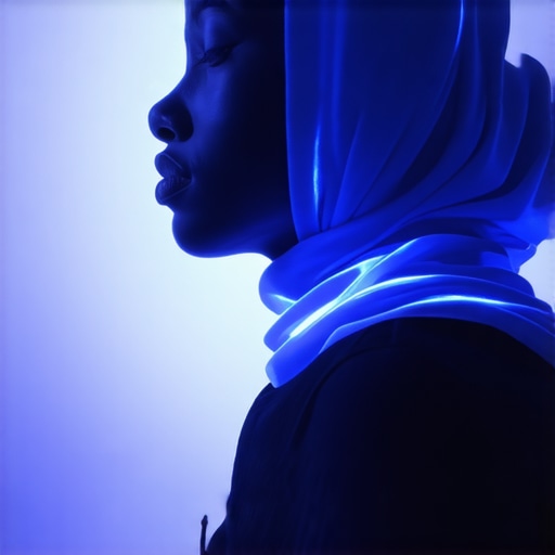 Sueño Espiritual con Hidjab Azul Ilustración de un sueño espiritual con un hidjab azul brillante y un ambiente místico