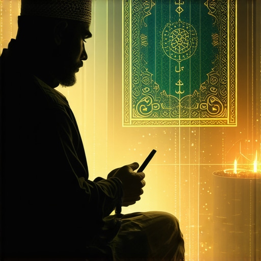 Contemplative person studying Islamic dream symbols with spiritual ambiance