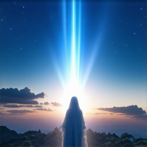 Divine Mercy in Dreams with Mother A serene night scene depicting a maternal figure radiating light, symbolizing spiritual connection in dreams.