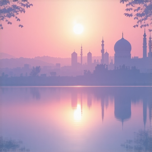 Serene scene depicting Islamic symbols of water and spirituality for dream interpretation