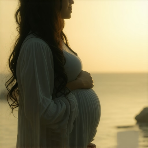 Dream Scene of Pregnancy in Islam A peaceful scene of a pregnant woman in an Islamic setting, symbolizing spiritual growth.