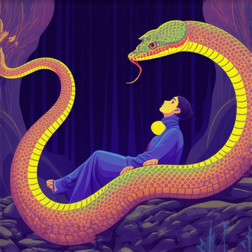 Dreaming about a colorful snake: spiritual symbolism in Islam A person dreaming of a vibrant snake symbolizing spiritual messages in Islam