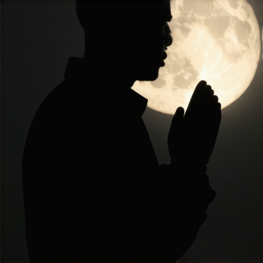 Dreams and Spiritual Guidance in Islam A person praying under a bright moon at night, representing spiritual connection and dream interpretation