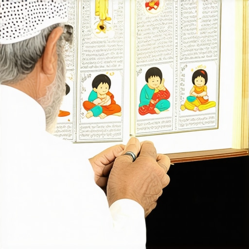 Expert analyzing dream symbols in Islam Islamic scholar studying dream interpretation symbols with children and spiritual imagery