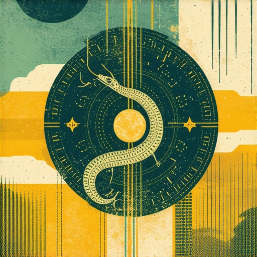 Ilustración de un sueño islámico con serpiente y símbolos espirituales