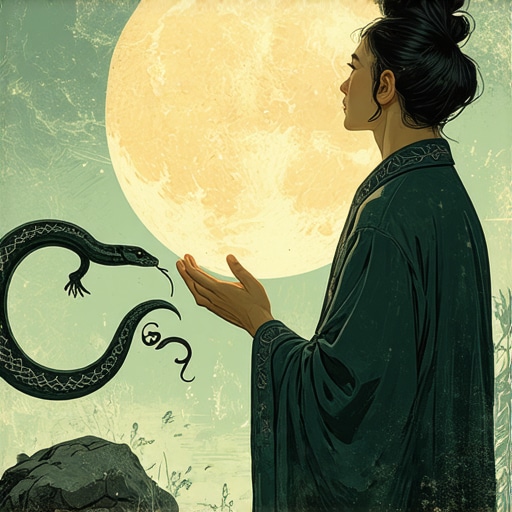 Interpretación espiritual de sueños con serpientes Persona analizando un sueño con serpiente en un entorno espiritual