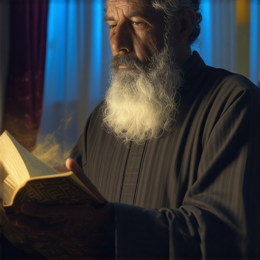 Ilustración de un erudito islámico analizando símbolos en sueños, enfocado en Musko Dije.