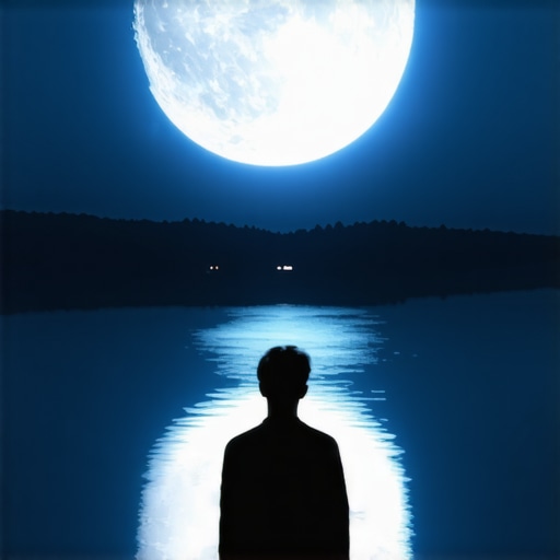 Reflexión espiritual bajo la luna Persona reflexionando bajo la luna en una noche tranquila