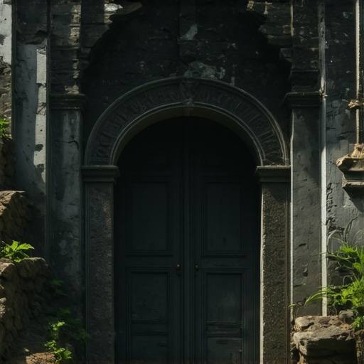 Islamic door in ruins representing spiritual transition