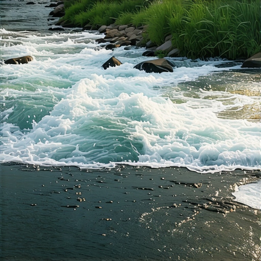 A calm river flowing through green landscape at sunrise, representing spiritual tranquility and divine connection.