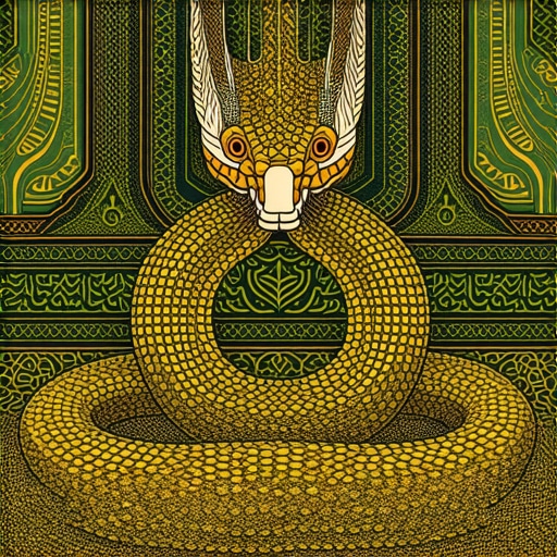 Serpiente en estilo islámico: simbolismo y espiritualidad Ilustración detallada de una serpiente en estilo islámico, representando dualidad espiritual y sabiduría